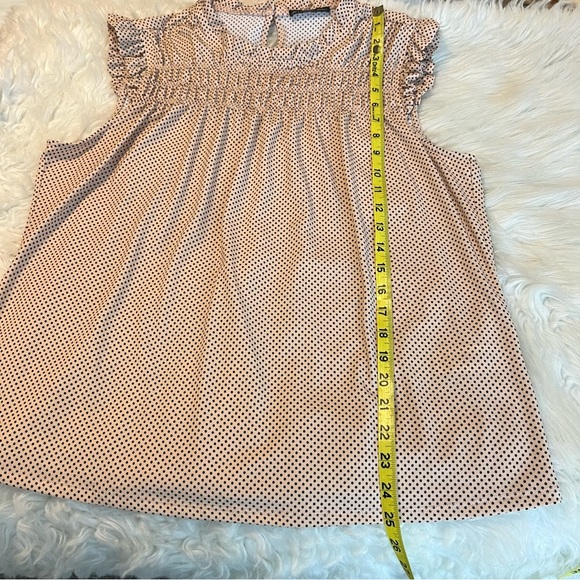Adrianna Papell Micro dot Blouse Top ruffles smocked No Size Tag (Approx Large) - Picture 7 of 9